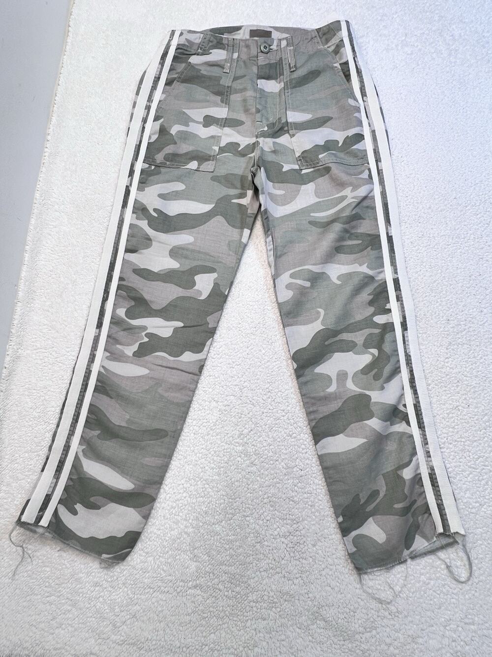 MOTHER Women’s The Shaker Chop Crop Military Pants Camo Linen Cotton Sz 25